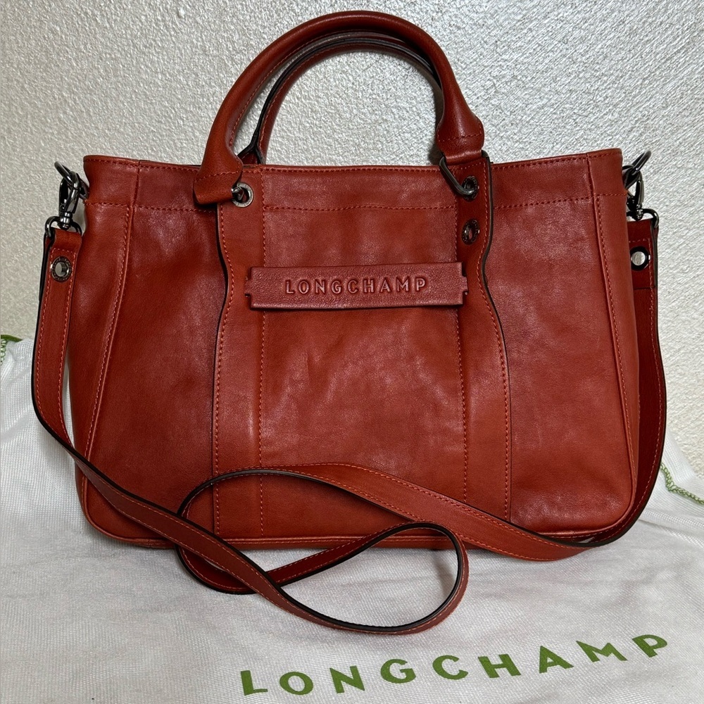 Longchamp Rust 3D Leather Tote Crossbody Bag